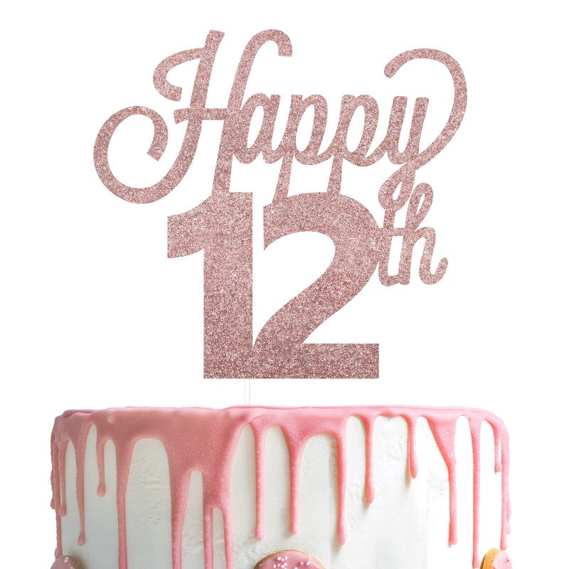 LINGTEER Happy 12th Birthday Cake Topper - Cheers to Twelve Years Old Birthday Party Cake Centerpieces Decorations Sign. - Image 1
